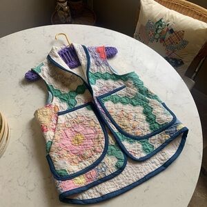 Colorful Patchwork Quilted Vest Handmade vest from vintage Granny's Garden quilt